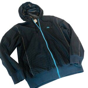 Nike Black & Blue Hooded Zip-Up Jacket With Pinstripe Design Mens XL Stylish Out
